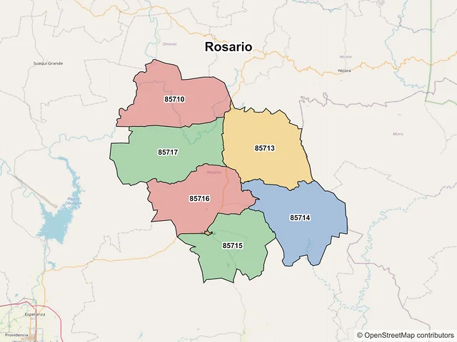 Mapa de códigos postales de Rosario, Sonora