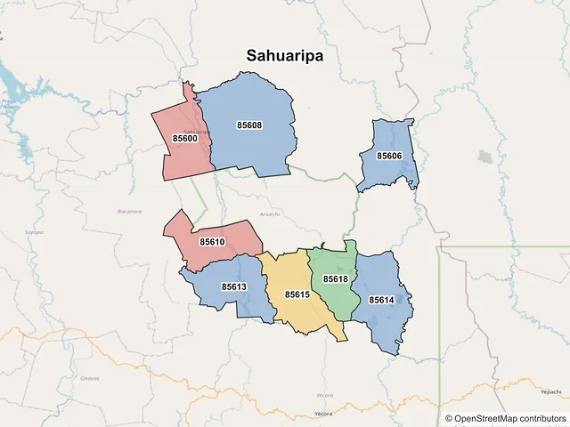 Mapa de códigos postales de Sahuaripa, Sonora