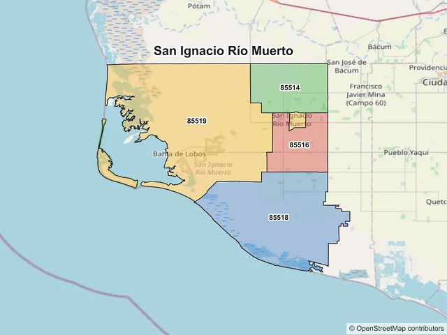 Mapa de códigos postales de San Ignacio Río Muerto, Sonora