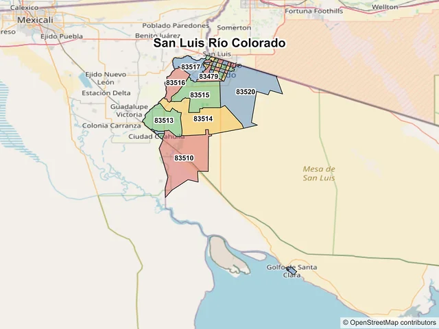 Mapa de códigos postales de San Luis Río Colorado, Sonora