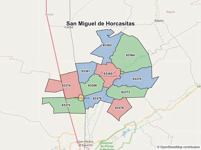 Mapa de códigos postales de San Miguel de Horcasitas, Sonora