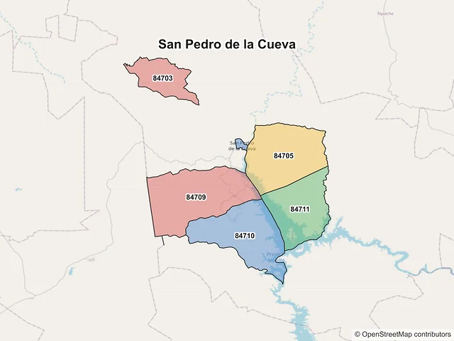 Mapa de códigos postales de San Pedro de la Cueva, Sonora