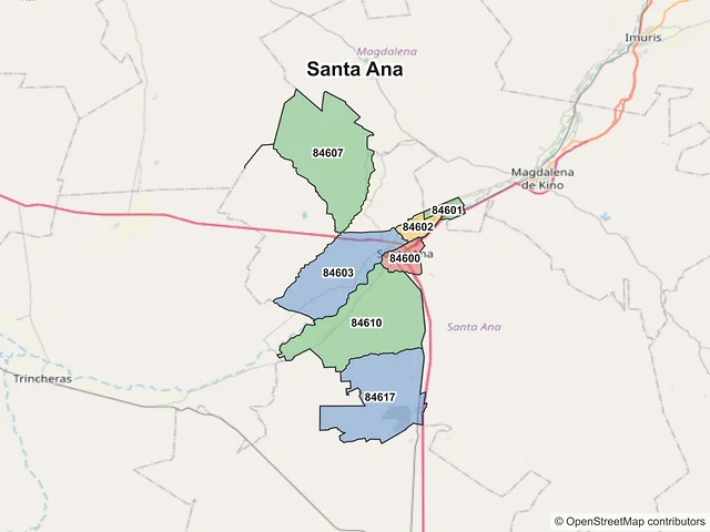 Mapa de códigos postales de Santa Ana, Sonora