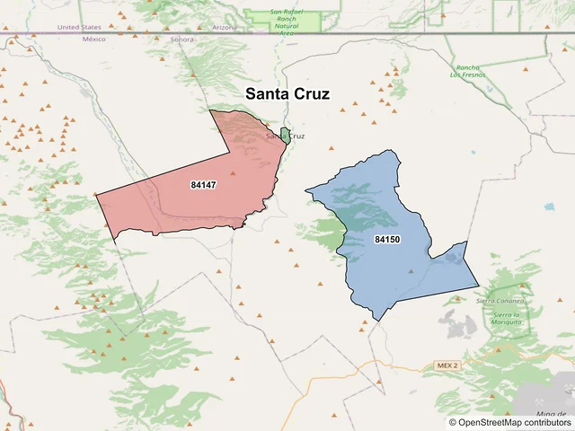 Mapa de códigos postales de Santa Cruz, Sonora