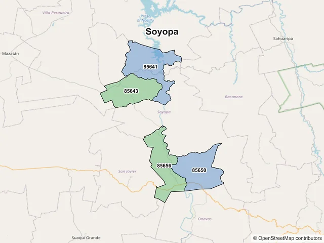 Mapa de códigos postales de Soyopa, Sonora