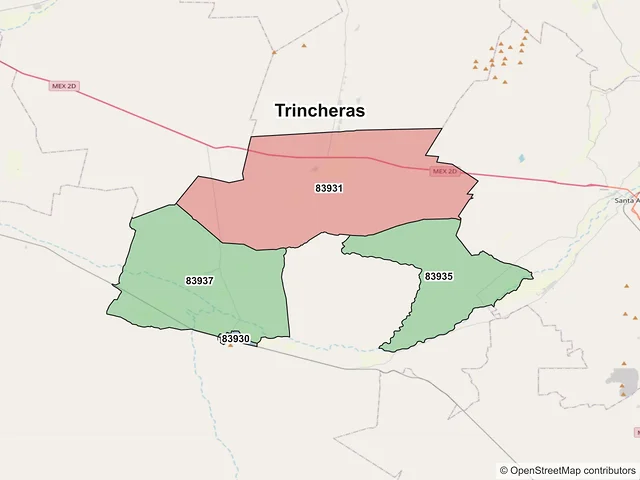 Mapa de códigos postales de Trincheras, Sonora