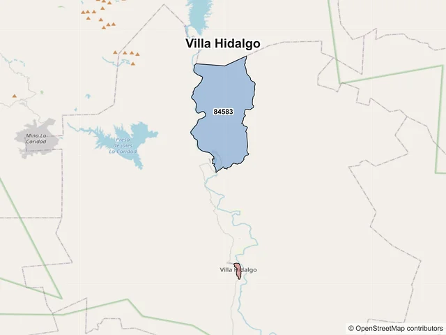 Mapa de códigos postales de Villa Hidalgo, Sonora