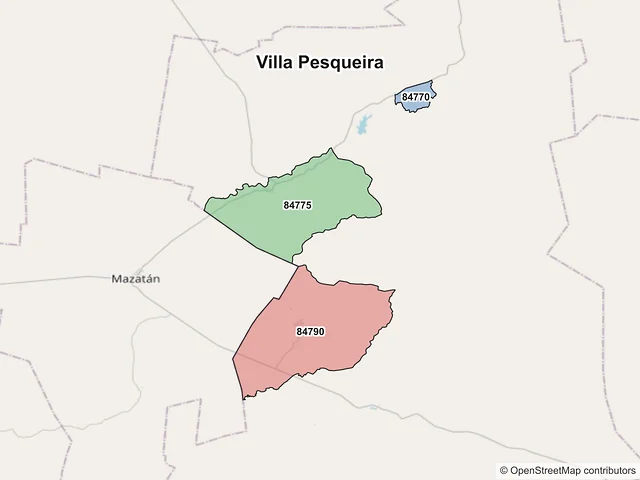 Mapa de códigos postales de Villa Pesqueira, Sonora