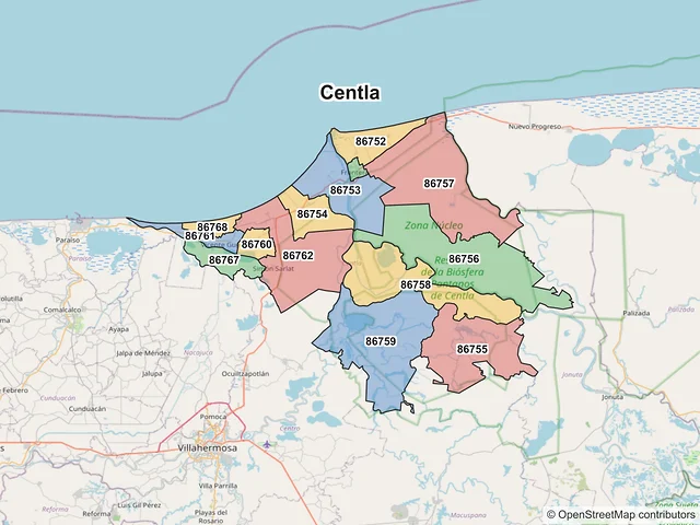 Mapa de códigos postales de Centla, Tabasco