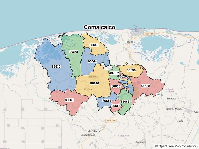 Mapa de códigos postales de Comalcalco, Tabasco