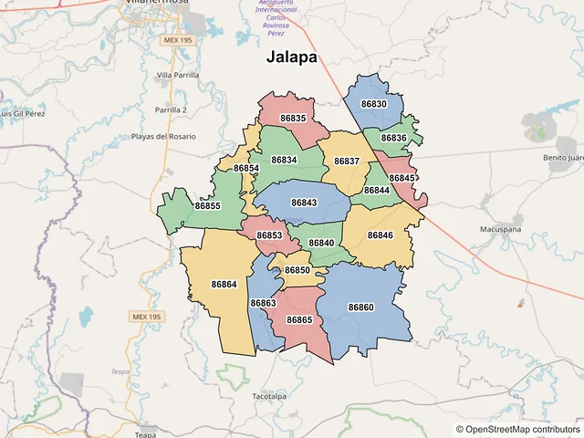 Mapa de códigos postales de Jalapa, Tabasco