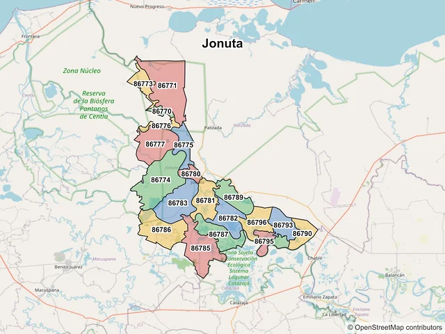 Mapa de códigos postales de Jonuta, Tabasco
