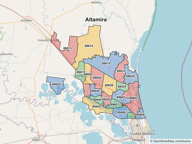 Mapa de códigos postales de Altamira, Tamaulipas