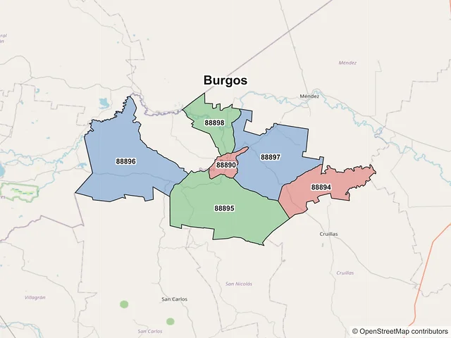 Mapa de códigos postales de Burgos, Tamaulipas