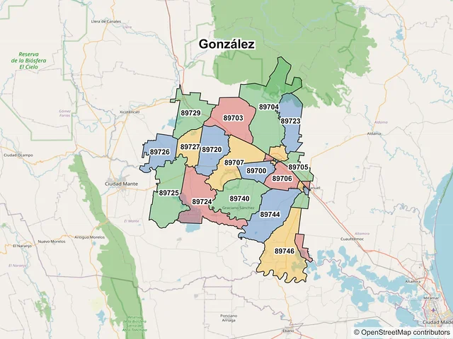 Mapa de códigos postales de González, Tamaulipas