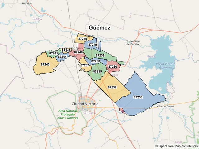 Mapa de códigos postales de Güémez, Tamaulipas