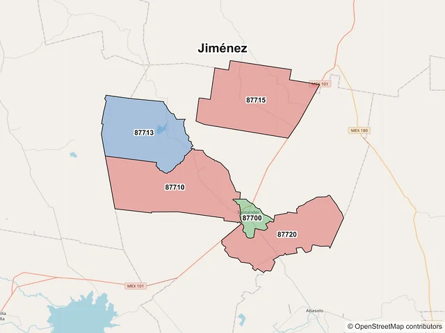 Mapa de códigos postales de Jiménez, Tamaulipas