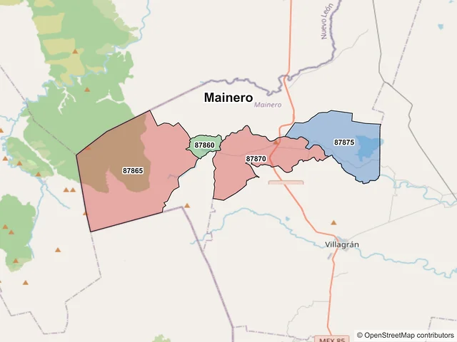 Mapa de códigos postales de Mainero, Tamaulipas
