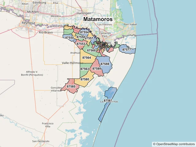 Mapa de códigos postales de Matamoros, Tamaulipas