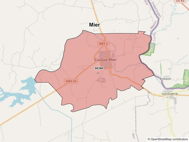 Mapa de códigos postales de Mier, Tamaulipas