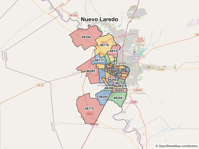 Mapa de códigos postales de Nuevo Laredo, Tamaulipas