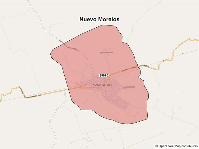 Mapa de códigos postales de Nuevo Morelos, Tamaulipas