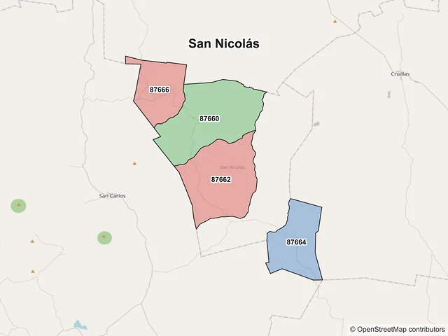 Mapa de códigos postales de San Nicolás, Tamaulipas
