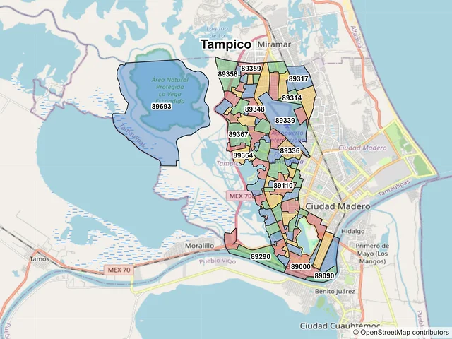 Mapa de códigos postales de Tampico, Tamaulipas