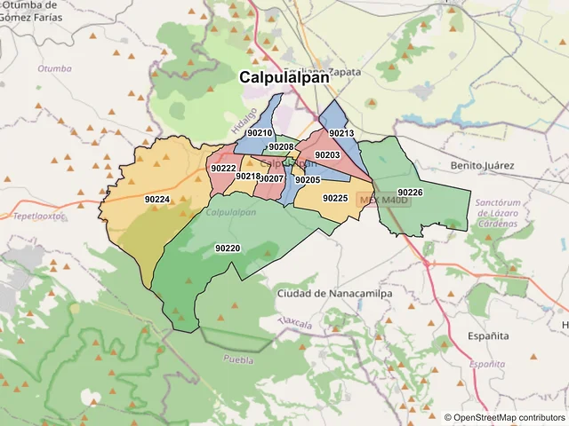 Mapa de códigos postales de Calpulalpan, Tlaxcala