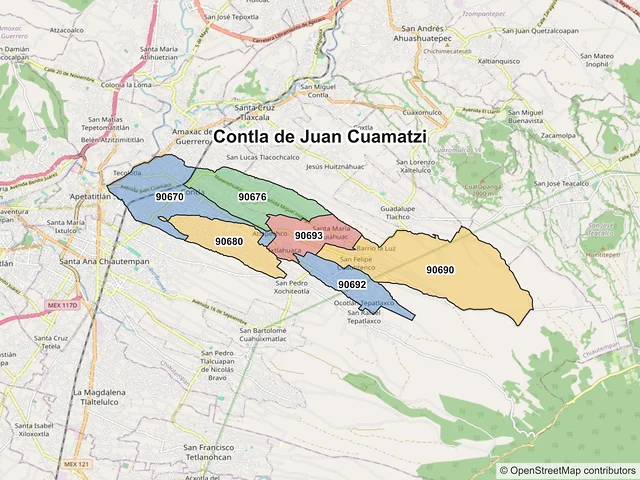Mapa de códigos postales de Contla de Juan Cuamatzi, Tlaxcala