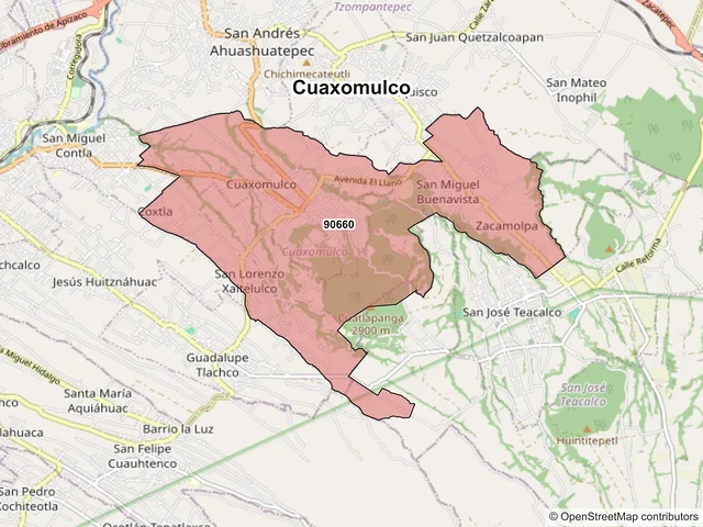 Mapa de códigos postales de Cuaxomulco, Tlaxcala