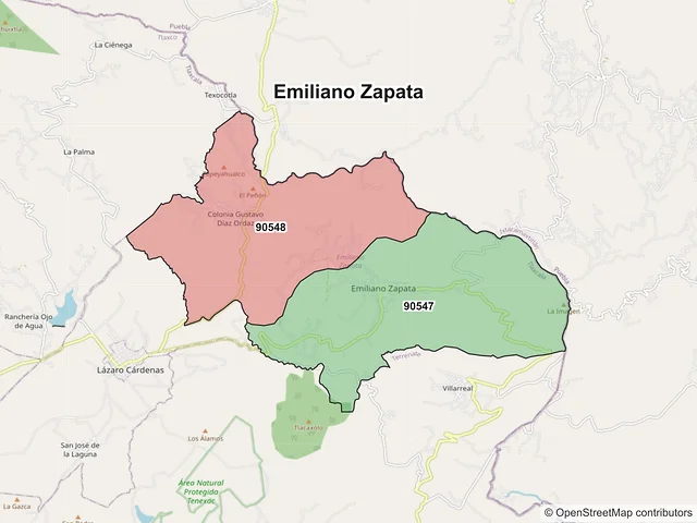 Mapa de códigos postales de Emiliano Zapata, Tlaxcala