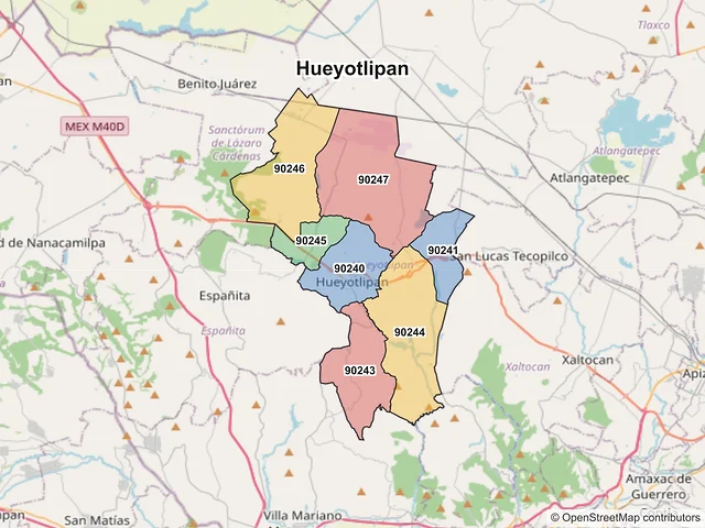 Mapa de códigos postales de Hueyotlipan, Tlaxcala