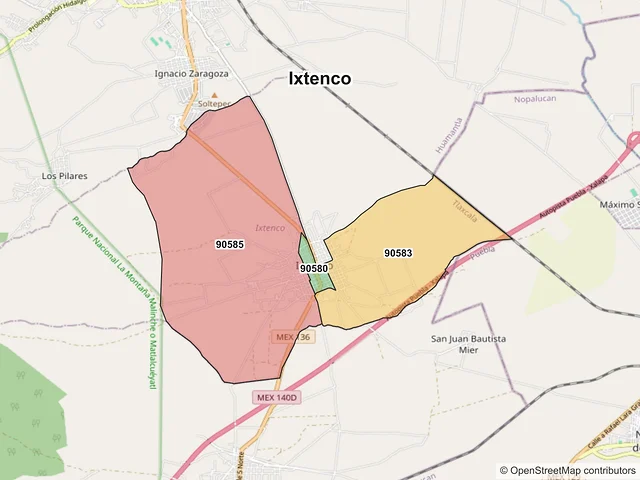 Mapa de códigos postales de Ixtenco, Tlaxcala