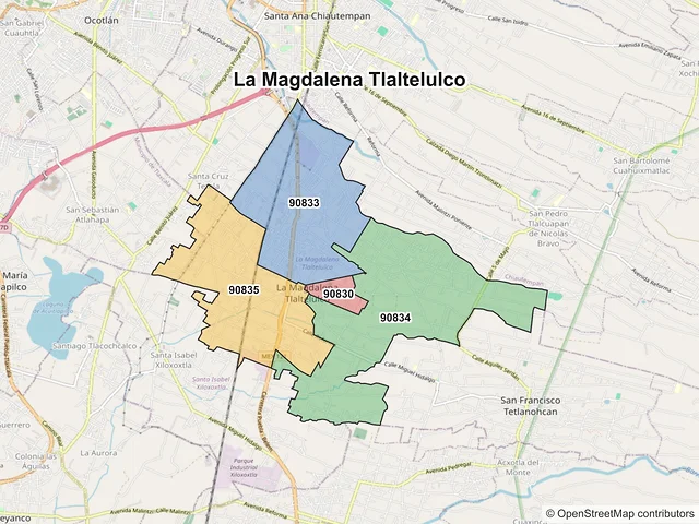 Mapa de códigos postales de La Magdalena Tlaltelulco, Tlaxcala