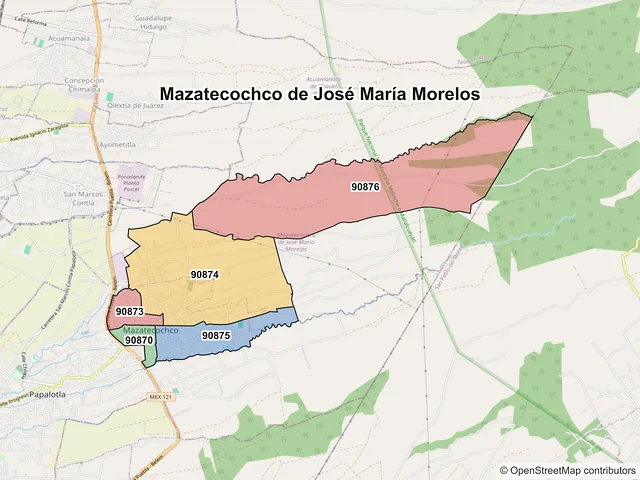 Mapa de códigos postales de Mazatecochco de José María Morelos, Tlaxcala