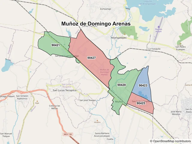Mapa de códigos postales de Muñoz de Domingo Arenas, Tlaxcala