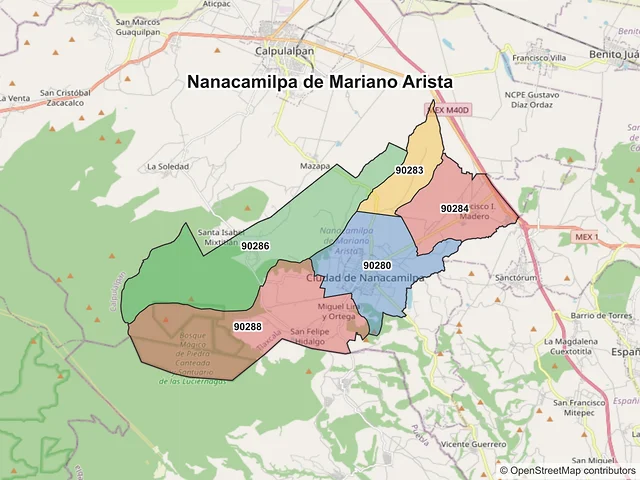 Mapa de códigos postales de Nanacamilpa de Mariano Arista, Tlaxcala