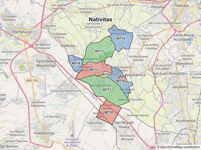 Mapa de códigos postales de Natívitas, Tlaxcala