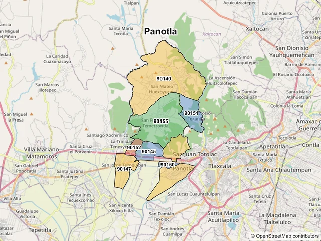 Mapa de códigos postales de Panotla, Tlaxcala
