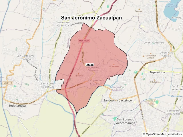 Mapa de códigos postales de San Jerónimo Zacualpan, Tlaxcala