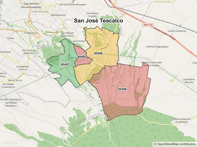 Mapa de códigos postales de San José Teacalco, Tlaxcala