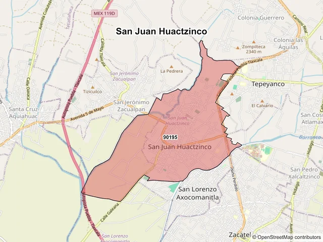 Mapa de códigos postales de San Juan Huactzinco, Tlaxcala