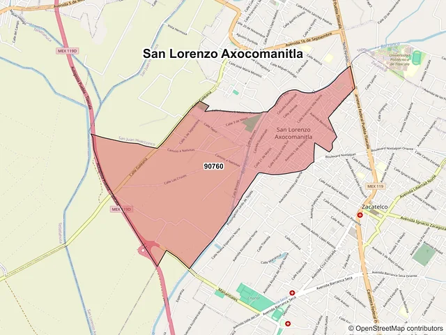 Mapa de códigos postales de San Lorenzo Axocomanitla, Tlaxcala
