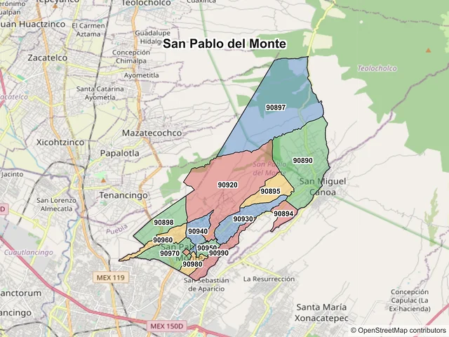 Mapa de códigos postales de San Pablo del Monte, Tlaxcala