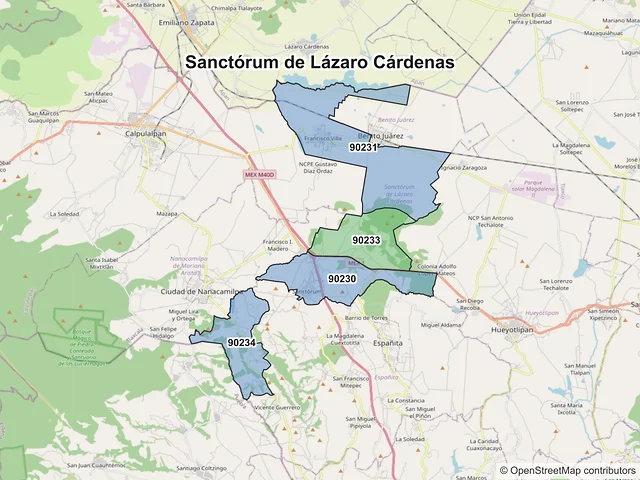 Mapa de códigos postales de Sanctórum de Lázaro Cárdenas, Tlaxcala