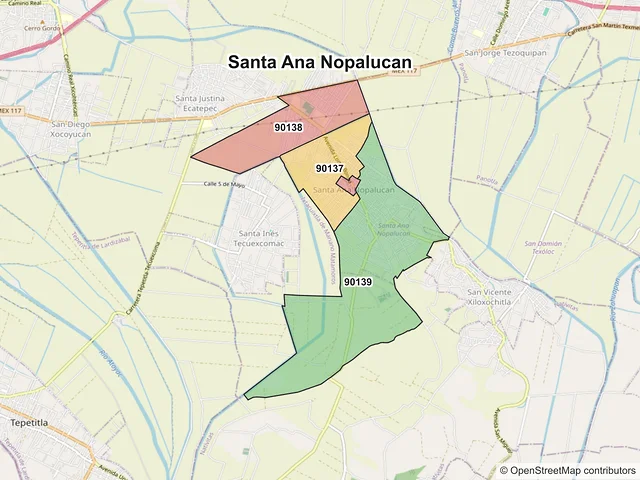 Mapa de códigos postales de Santa Ana Nopalucan, Tlaxcala