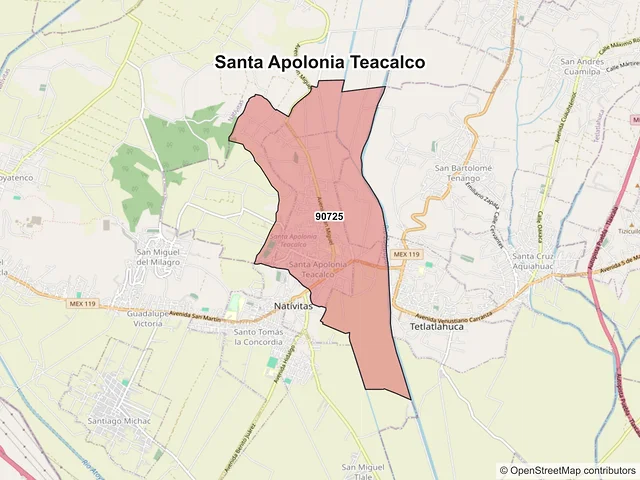 Mapa de códigos postales de Santa Apolonia Teacalco, Tlaxcala