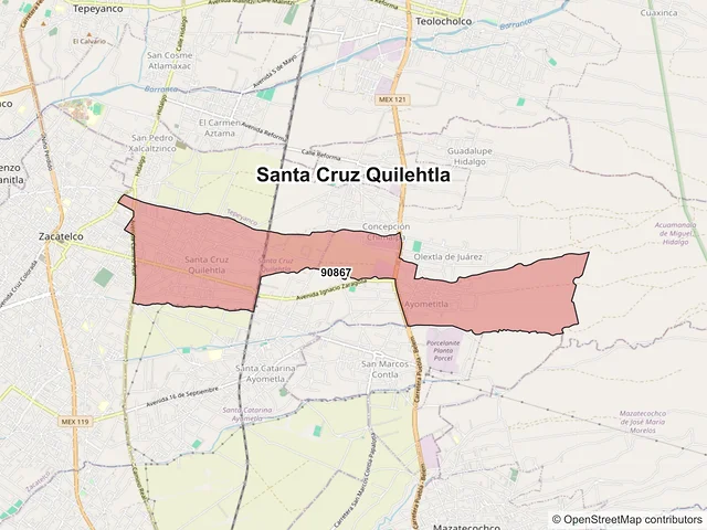 Mapa de códigos postales de Santa Cruz Quilehtla, Tlaxcala
