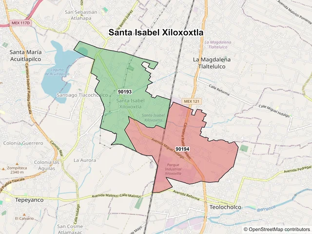 Mapa de códigos postales de Santa Isabel Xiloxoxtla, Tlaxcala